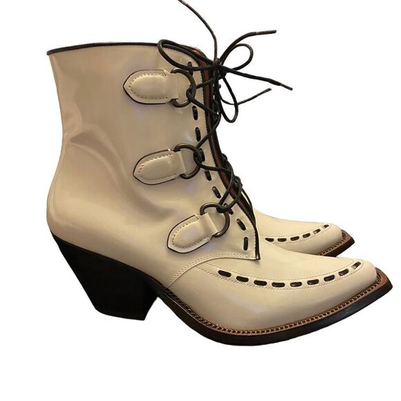 Coach NIB 7.5B Chalk Cream 1941 Lace-Up Victorian BOHO Lace-Up Chunky Heel Boots - Picture 1 of 8